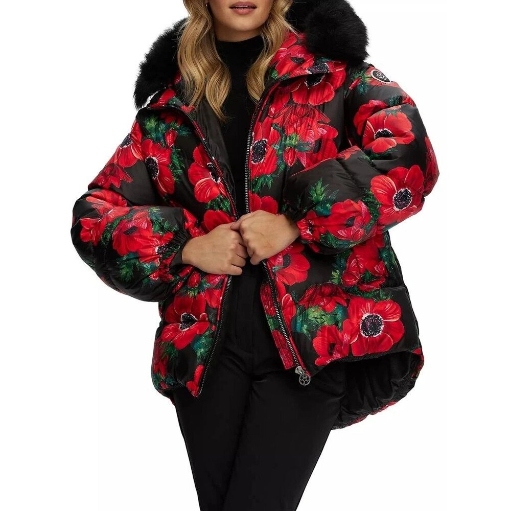 Gorski Apres-Ski High-Low Jacket With Detachable Hood Trim Red Size Small NWT